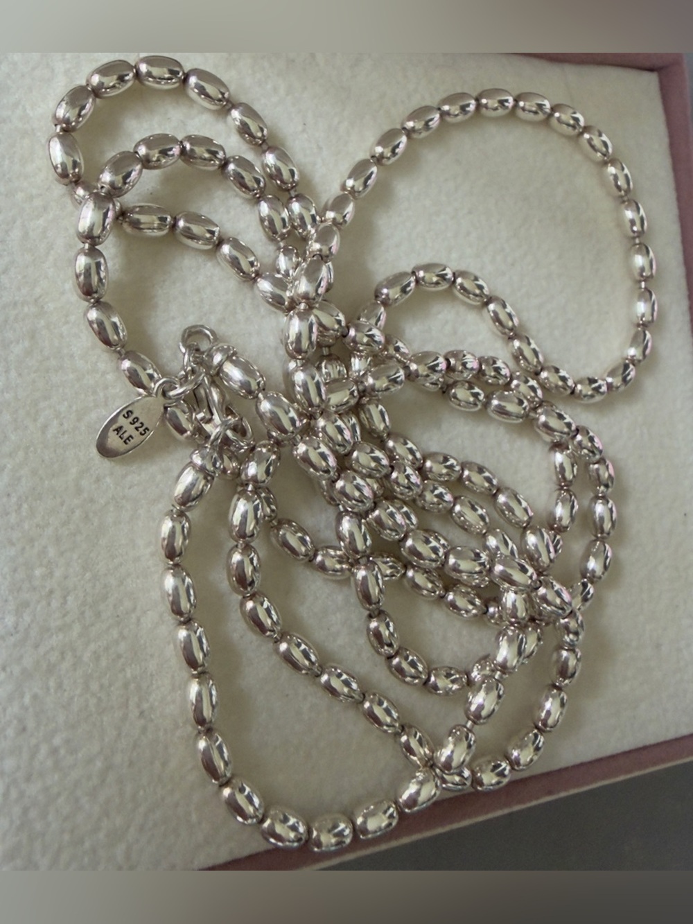 Genuine Pandora Rice Ball Beaded Chain Necklace   S925 ALE 80cm - Picture 3 of 6